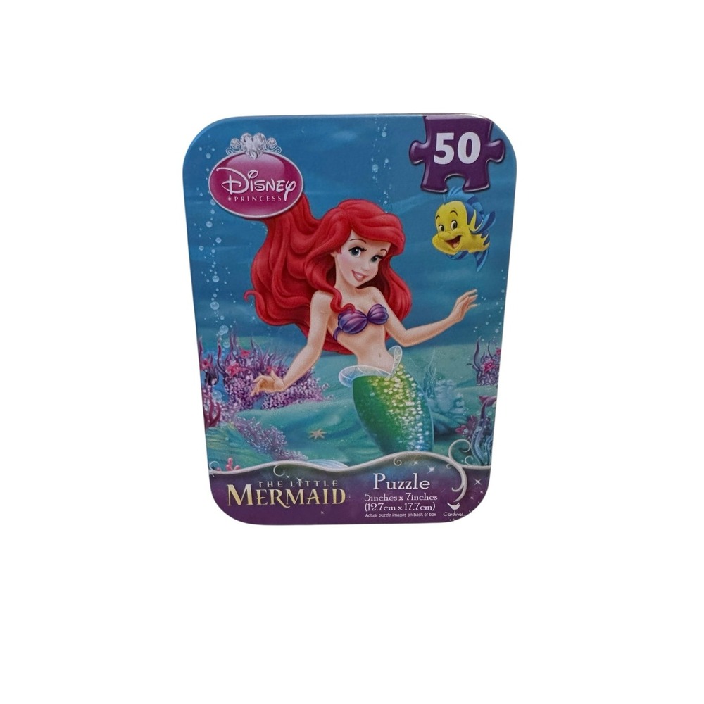 Disney The Little Mermaid Puzzle Kids OS Blue Excellent 50pc Ariel Tin 5x7